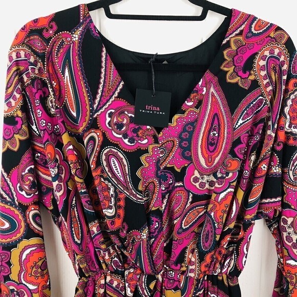 Trina Trina Turk Birch Printed Jersey V-Neck Ruched Dress Small - Picture 5 of 14